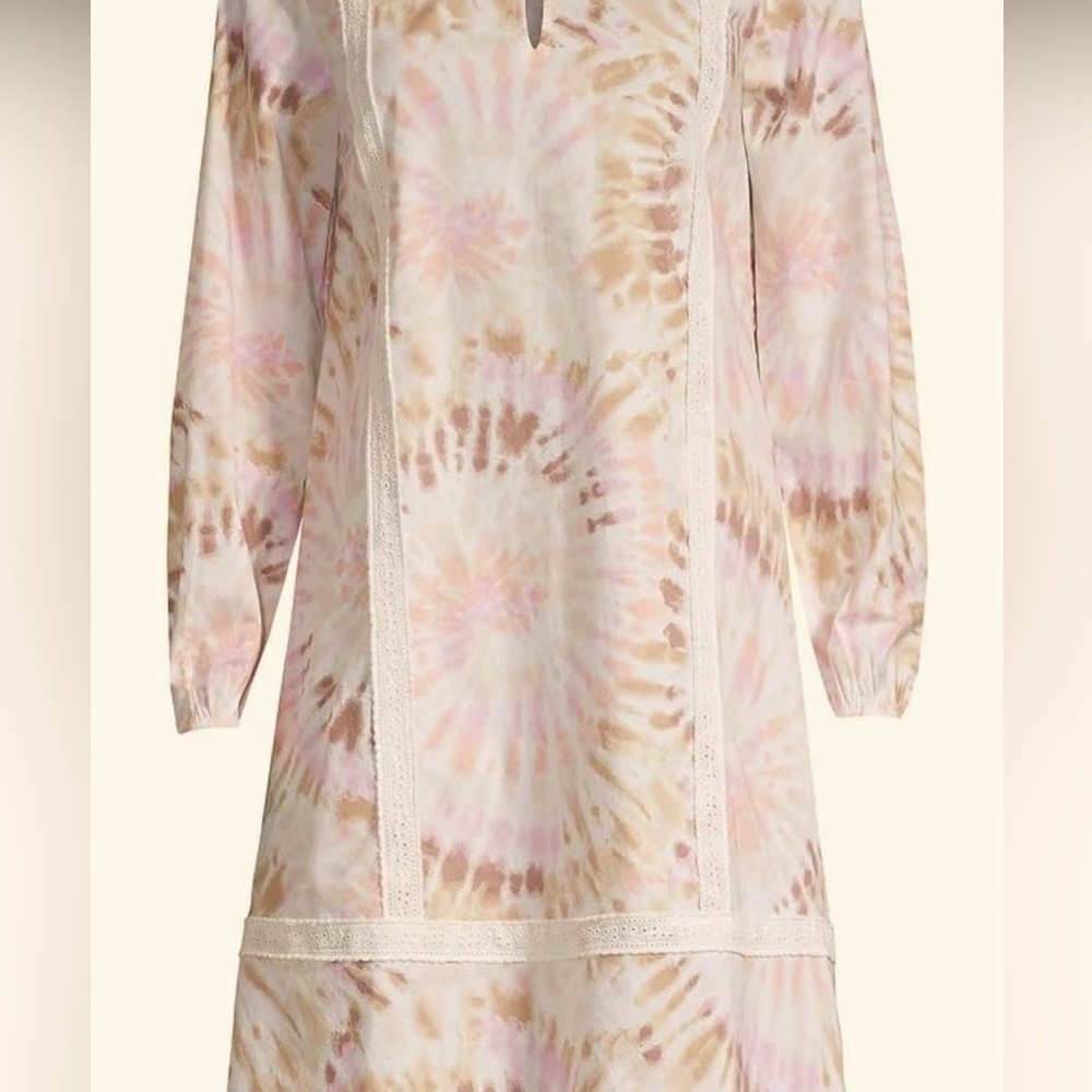Land End- Split-Neck Drop Waist Tie-Dye Long Sleeve Dress. Size M - Picture 3 of 3